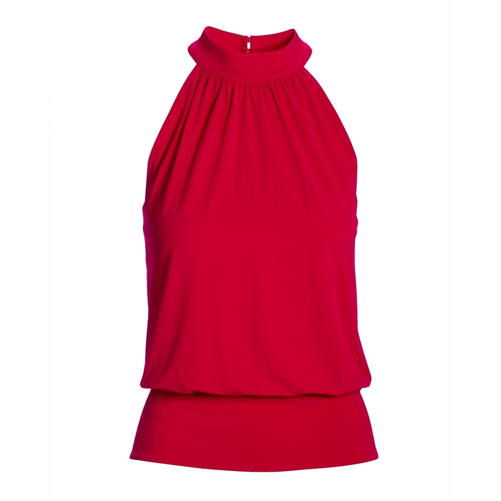 Boston Proper Womens XL Red Halter Top High Neck Open Back Banded Hem